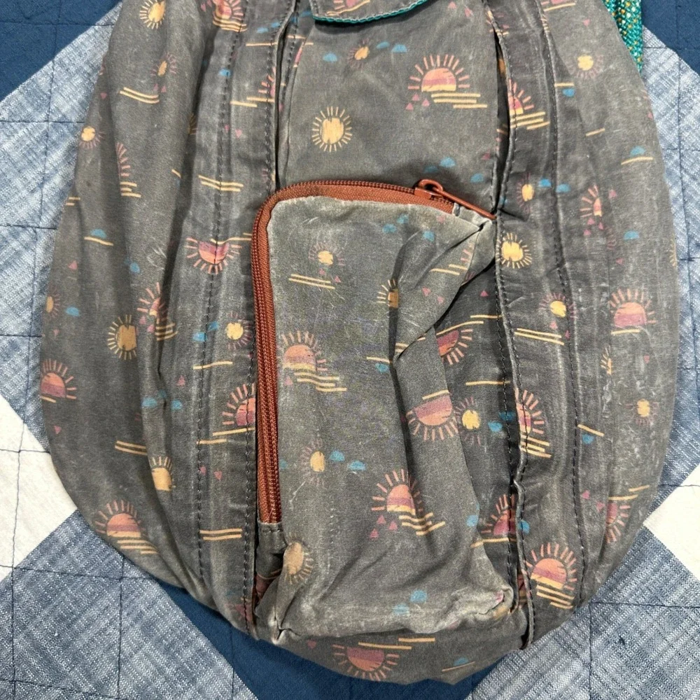 KAVU Rope Bag Sling Backpack Sun Mirage Print Grey Canvas Crossbody Bag